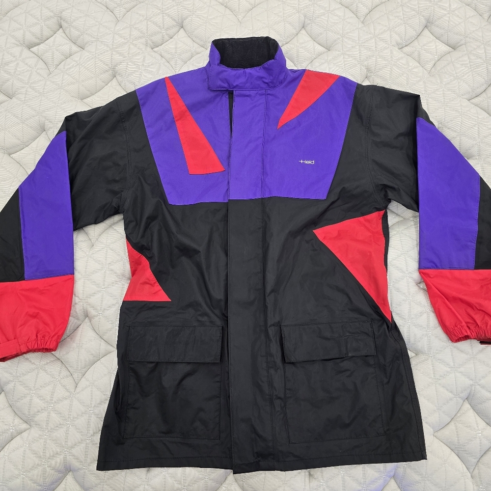 Held Women's Vintage Black & Multicolor Long Ski Windbreaker Jacket Size Large
